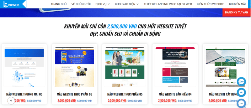 giá thiết kế website tại Bkweb