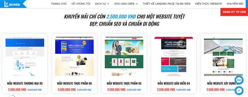 Bảng giá thiết kế website Bkweb